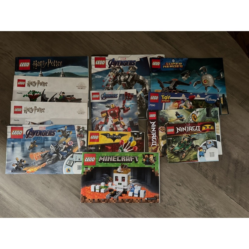 Lego Instruction Manuals Lot of 12, Ninjago, Harry Potter, Avengers, Minecraft +